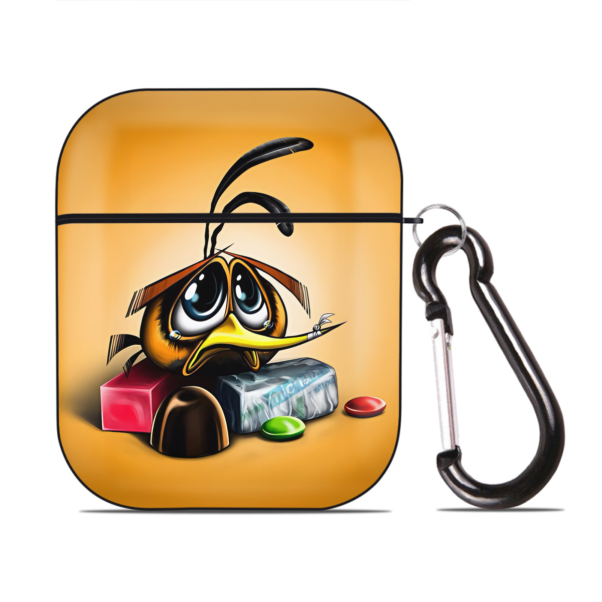 （画像用） Angry Birds アングリーバード AirPods 第2世代保護ケース ハードシェル ブラック 耐衝撃・防指紋・カラビナ付き