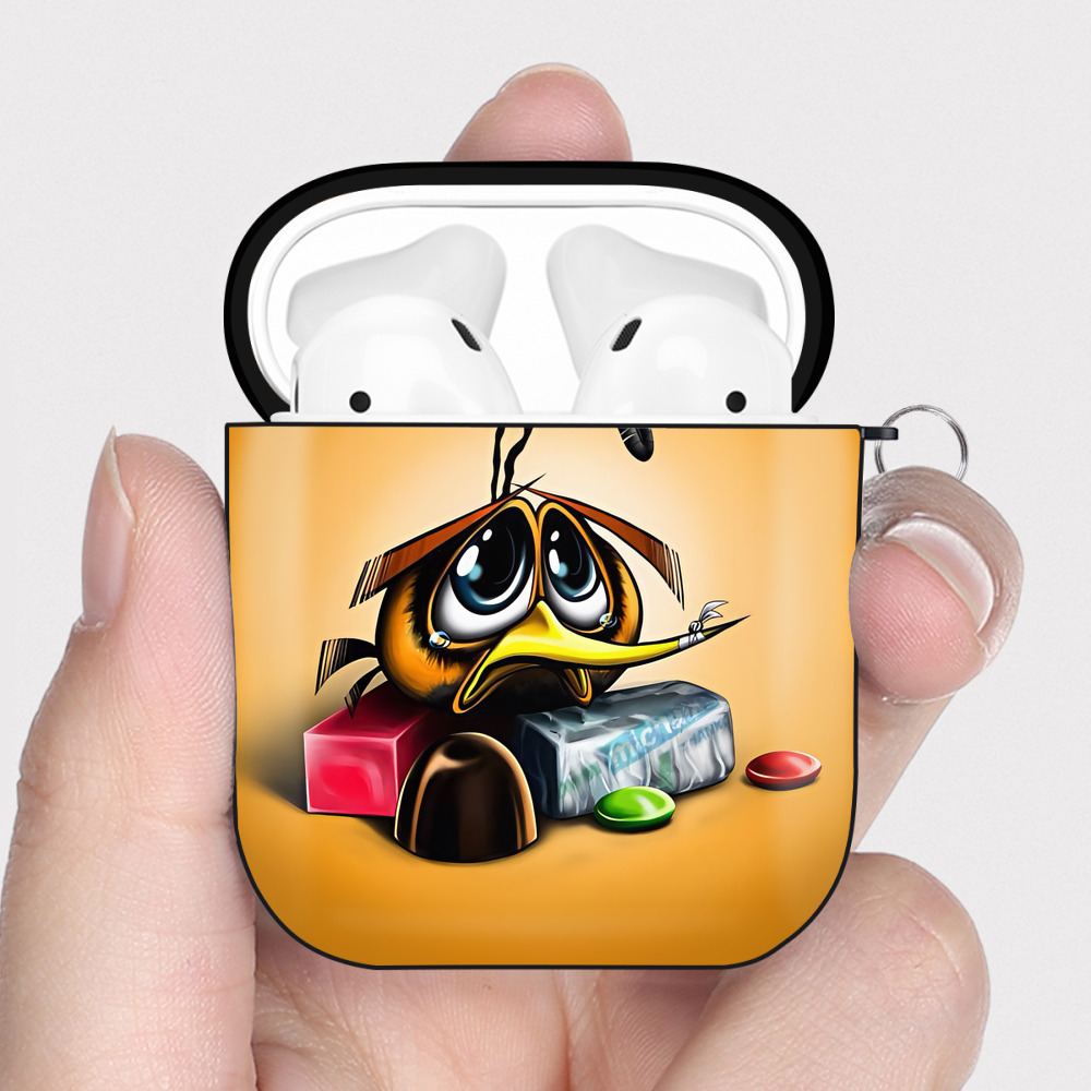 （画像用） Angry Birds アングリーバード AirPods 第2世代保護ケース ハードシェル ブラック 耐衝撃・防指紋・カラビナ付き