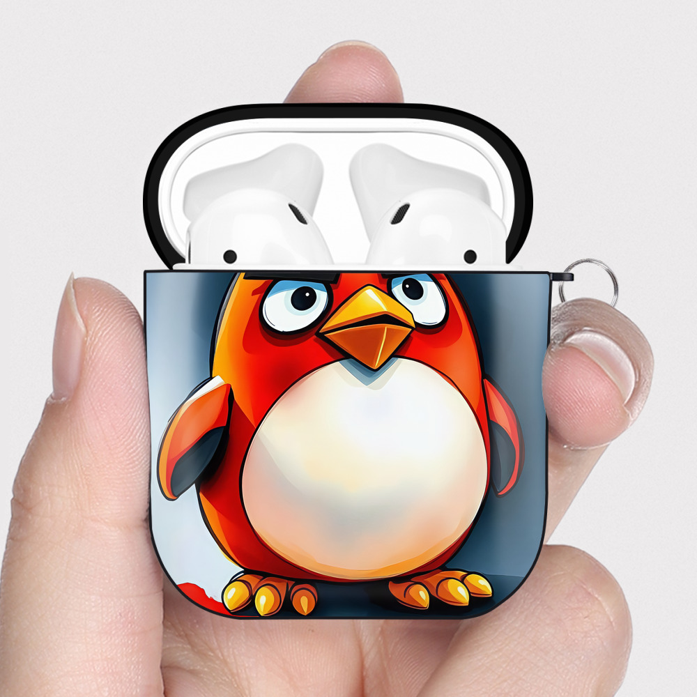 （画像用） Angry Birds アングリーバード AirPods 第2世代保護ケース ハードシェル ブラック 耐衝撃・防指紋・カラビナ付き