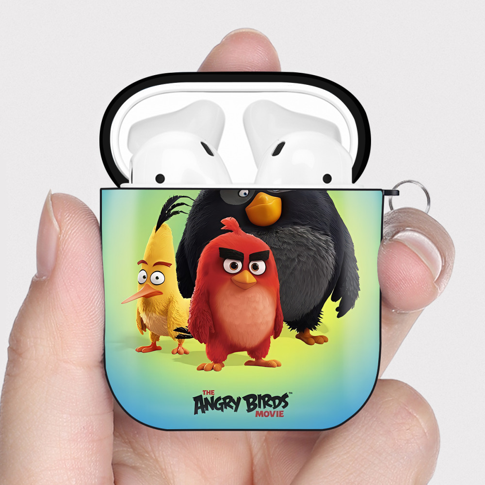 （画像用） Angry Birds アングリーバード AirPods 第2世代保護ケース ハードシェル ブラック 耐衝撃・防指紋・カラビナ付き