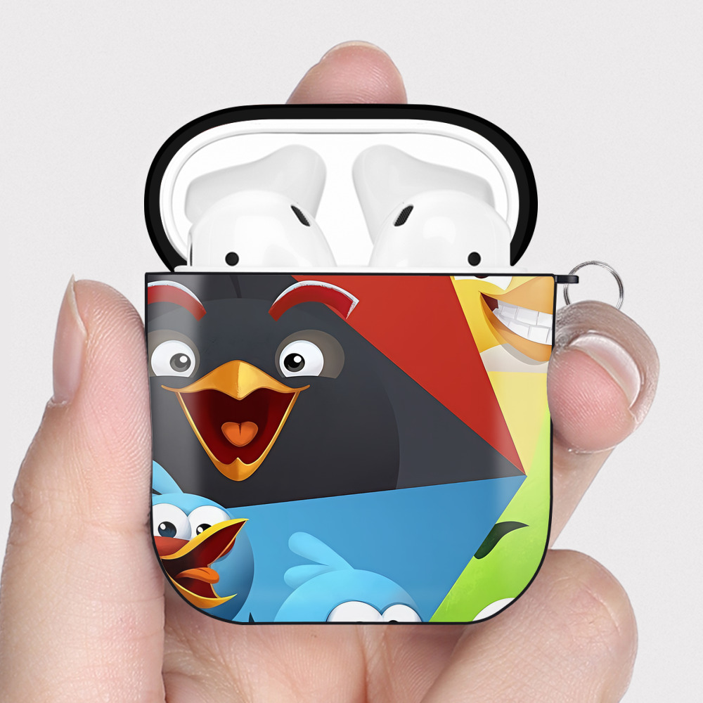 （画像用） Angry Birds アングリーバード AirPods 第2世代保護ケース ハードシェル ブラック 耐衝撃・防指紋・カラビナ付き