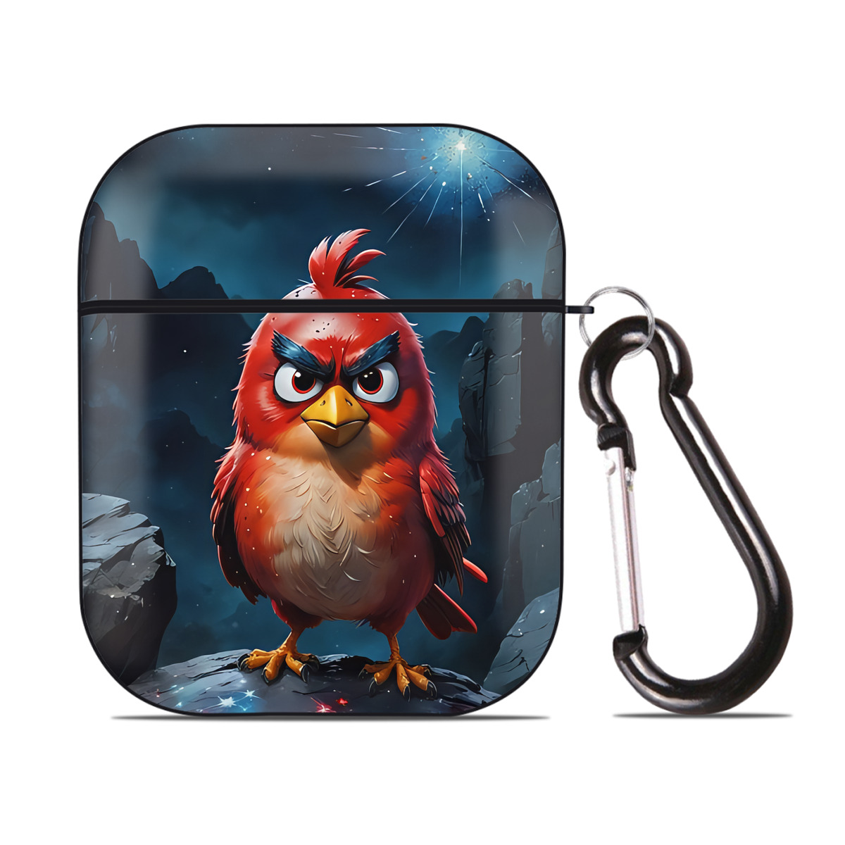 （画像用） Angry Birds アングリーバード AirPods 第2世代保護ケース ハードシェル ブラック 耐衝撃・防指紋・カラビナ付き