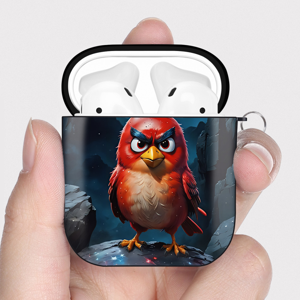（画像用） Angry Birds アングリーバード AirPods 第2世代保護ケース ハードシェル ブラック 耐衝撃・防指紋・カラビナ付き