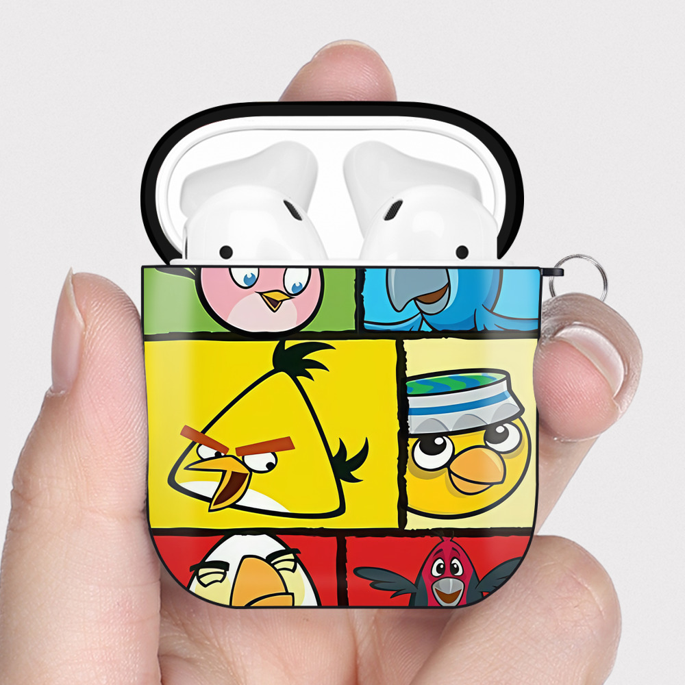 （画像用） Angry Birds アングリーバード AirPods 第2世代保護ケース ハードシェル ブラック 耐衝撃・防指紋・カラビナ付き