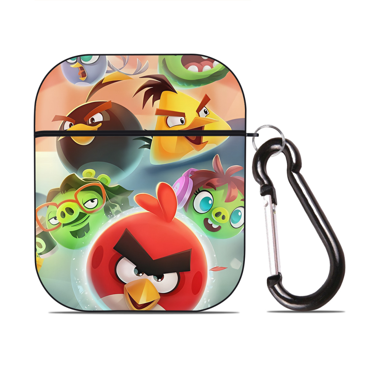 （画像用） Angry Birds アングリーバード AirPods 第2世代保護ケース ハードシェル ブラック 耐衝撃・防指紋・カラビナ付き