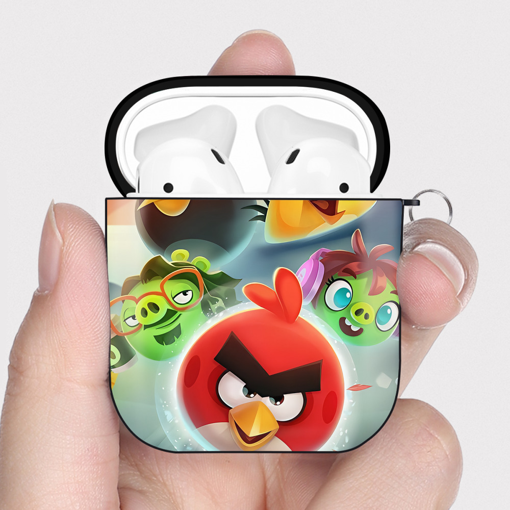 （画像用） Angry Birds アングリーバード AirPods 第2世代保護ケース ハードシェル ブラック 耐衝撃・防指紋・カラビナ付き