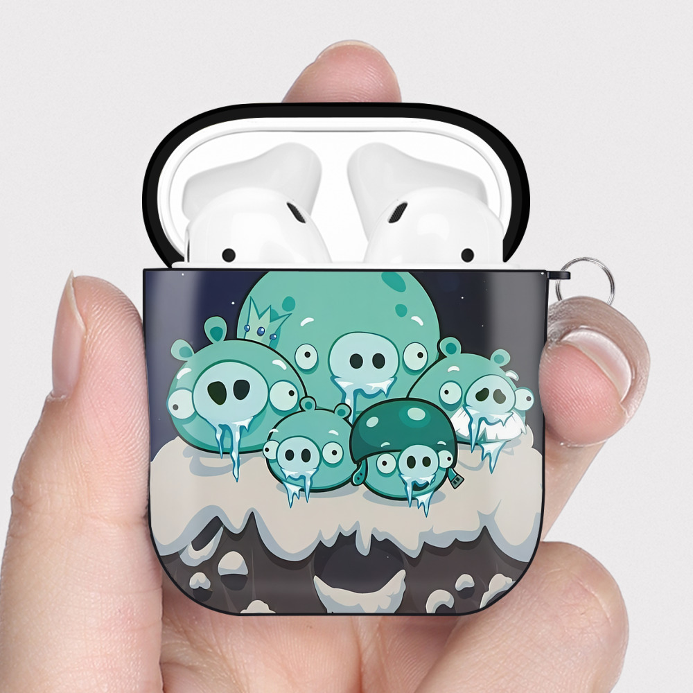 （画像用） Angry Birds アングリーバード AirPods 第2世代保護ケース ハードシェル ブラック 耐衝撃・防指紋・カラビナ付き