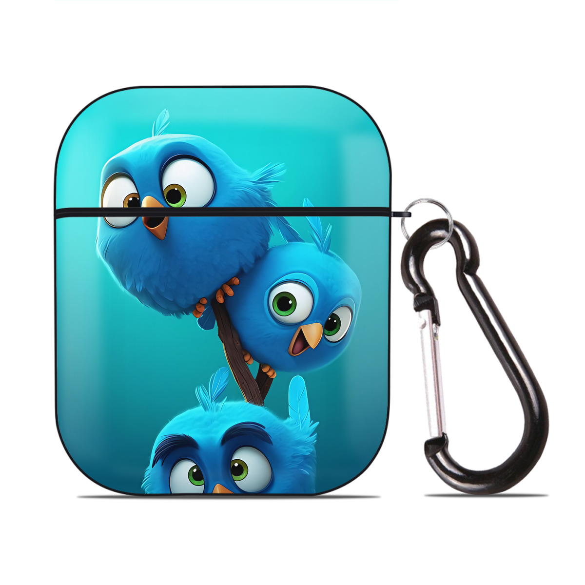 （画像用） Angry Birds アングリーバード AirPods 第2世代保護ケース ハードシェル ブラック 耐衝撃・防指紋・カラビナ付き