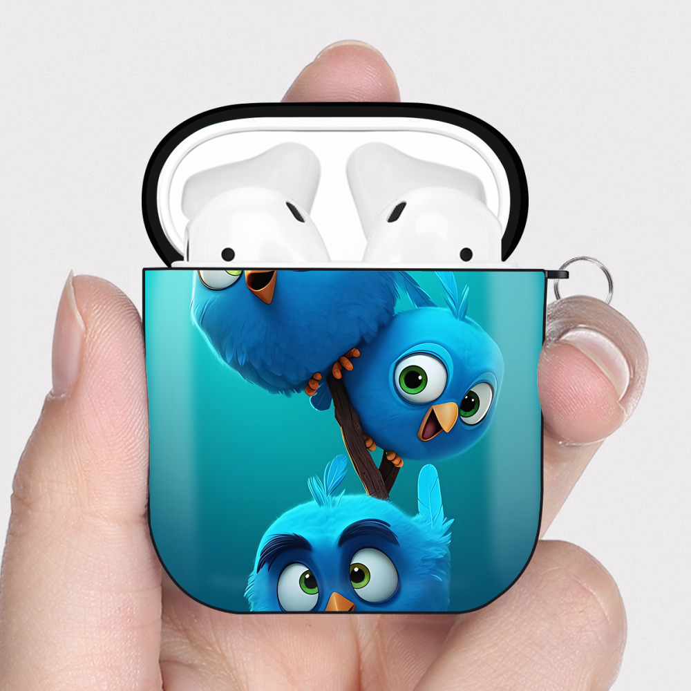 （画像用） Angry Birds アングリーバード AirPods 第2世代保護ケース ハードシェル ブラック 耐衝撃・防指紋・カラビナ付き