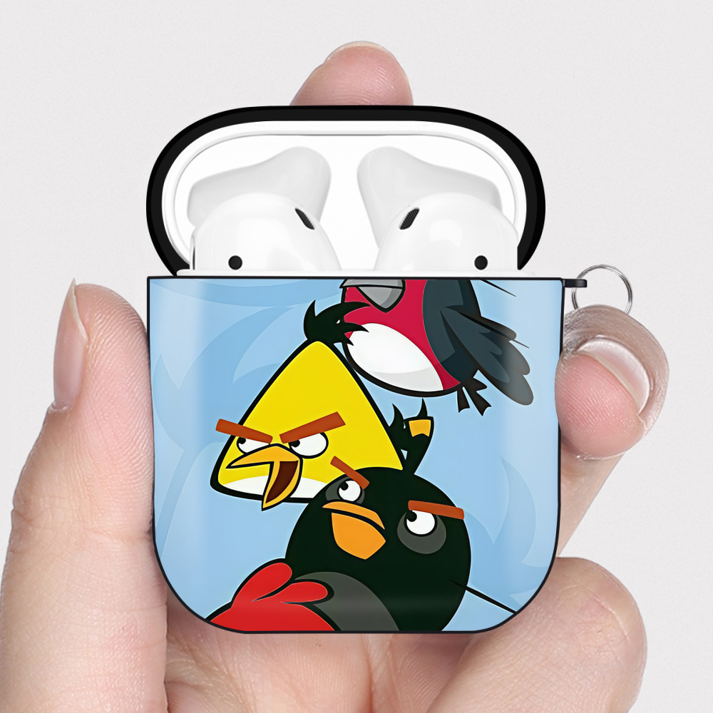 （画像用） Angry Birds アングリーバード AirPods 第2世代保護ケース ハードシェル ブラック 耐衝撃・防指紋・カラビナ付き