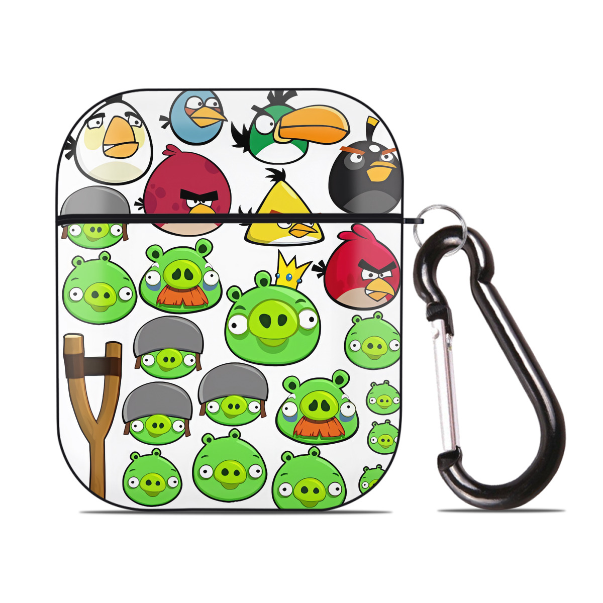 （画像用） Angry Birds アングリーバード AirPods 第2世代保護ケース ハードシェル ブラック 耐衝撃・防指紋・カラビナ付き
