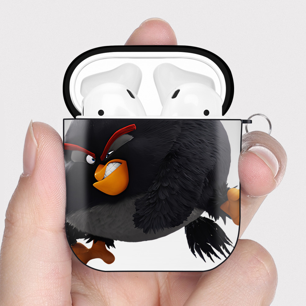（画像用） Angry Birds アングリーバード AirPods 第2世代保護ケース ハードシェル ブラック 耐衝撃・防指紋・カラビナ付き