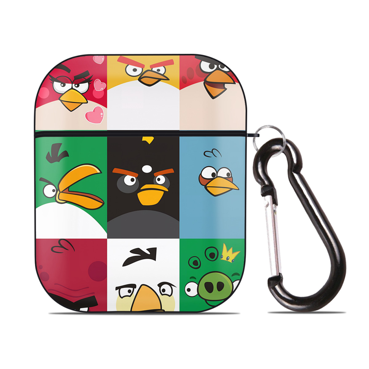（画像用） Angry Birds アングリーバード AirPods 第2世代保護ケース ハードシェル ブラック 耐衝撃・防指紋・カラビナ付き