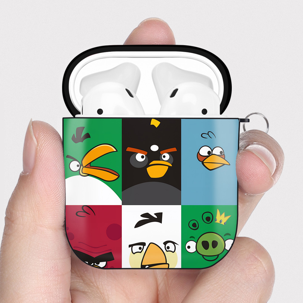 （画像用） Angry Birds アングリーバード AirPods 第2世代保護ケース ハードシェル ブラック 耐衝撃・防指紋・カラビナ付き