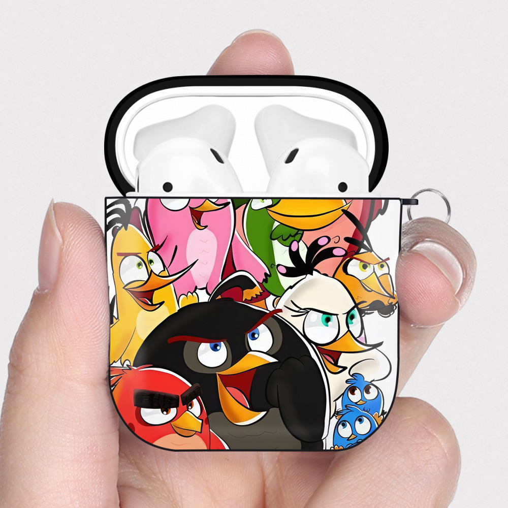 （画像用） Angry Birds アングリーバード AirPods 第2世代保護ケース ハードシェル ブラック 耐衝撃・防指紋・カラビナ付き
