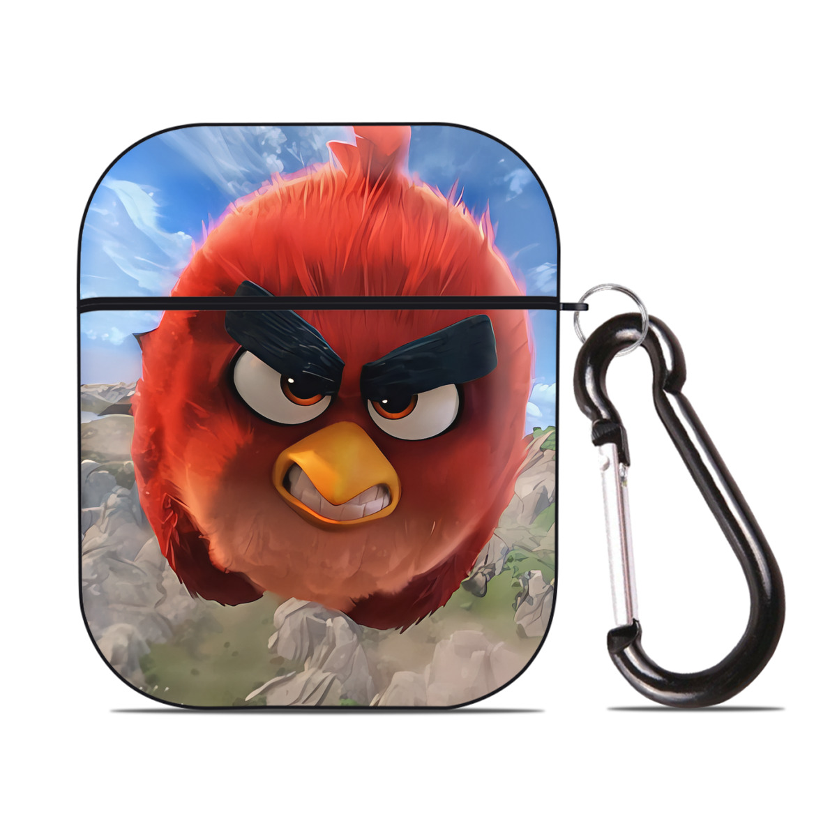 （画像用） Angry Birds アングリーバード AirPods 第2世代保護ケース ハードシェル ブラック 耐衝撃・防指紋・カラビナ付き