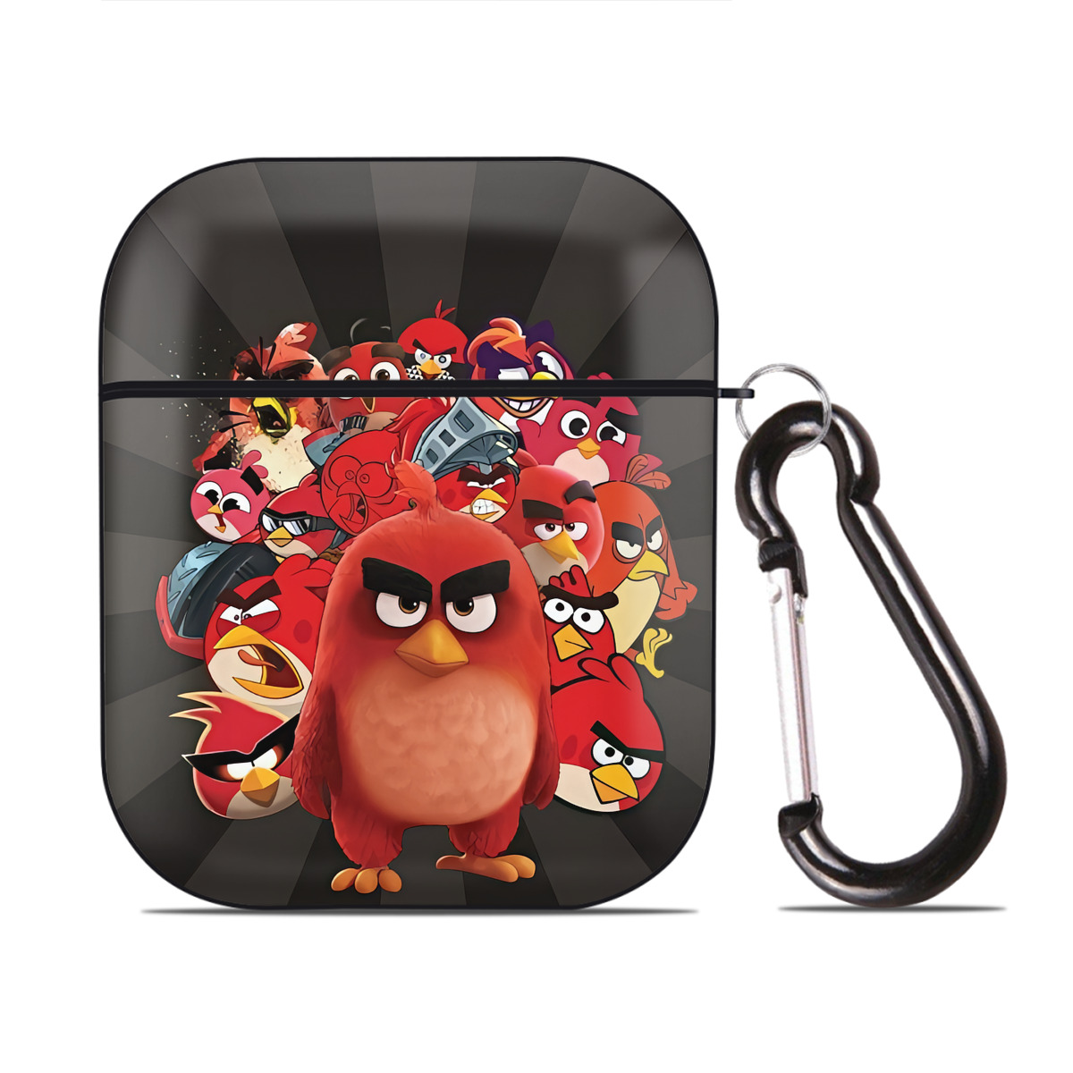 （画像用） Angry Birds アングリーバード AirPods 第2世代保護ケース ハードシェル ブラック 耐衝撃・防指紋・カラビナ付き
