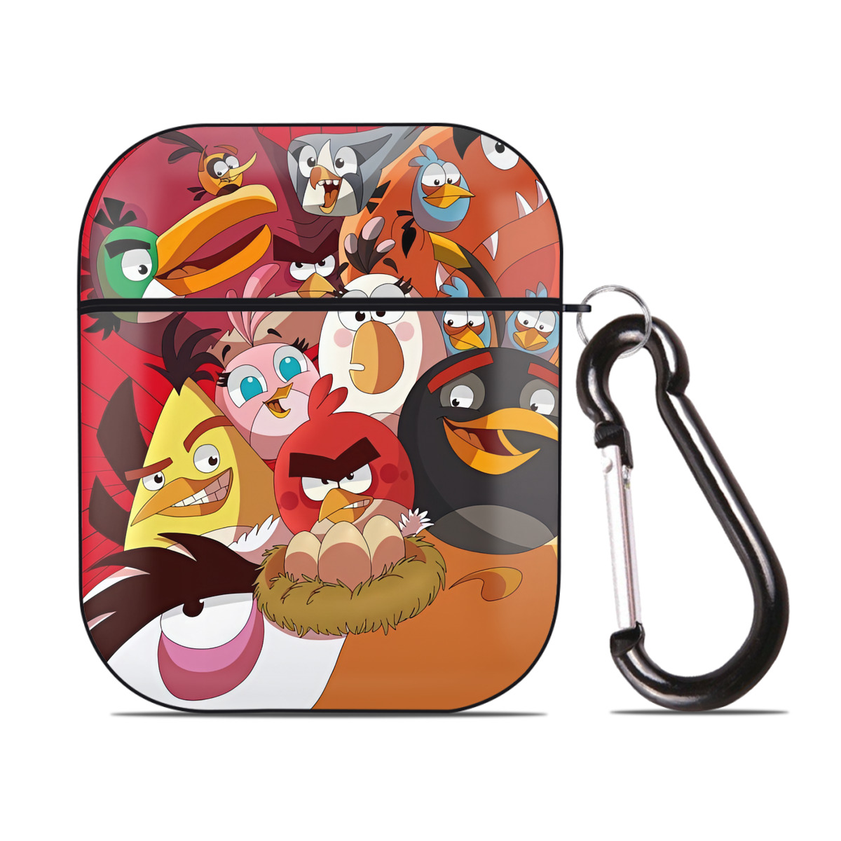 （画像用） Angry Birds アングリーバード AirPods 第2世代保護ケース ハードシェル ブラック 耐衝撃・防指紋・カラビナ付き