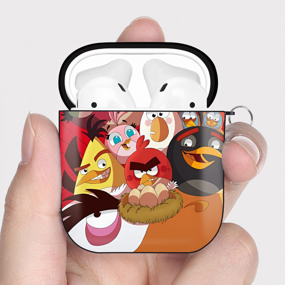 （画像用） Angry Birds アングリーバード AirPods 第2世代保護ケース ハードシェル ブラック 耐衝撃・防指紋・カラビナ付き