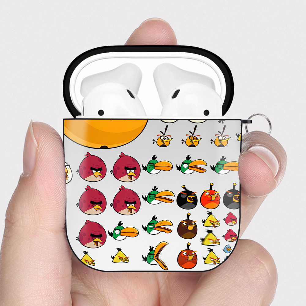 （画像用） Angry Birds アングリーバード AirPods 第2世代保護ケース ハードシェル ブラック 耐衝撃・防指紋・カラビナ付き
