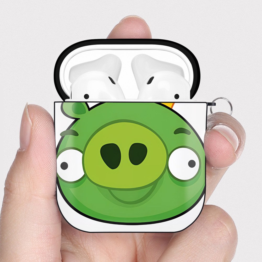（画像用） Angry Birds アングリーバード AirPods 第2世代保護ケース ハードシェル ブラック 耐衝撃・防指紋・カラビナ付き