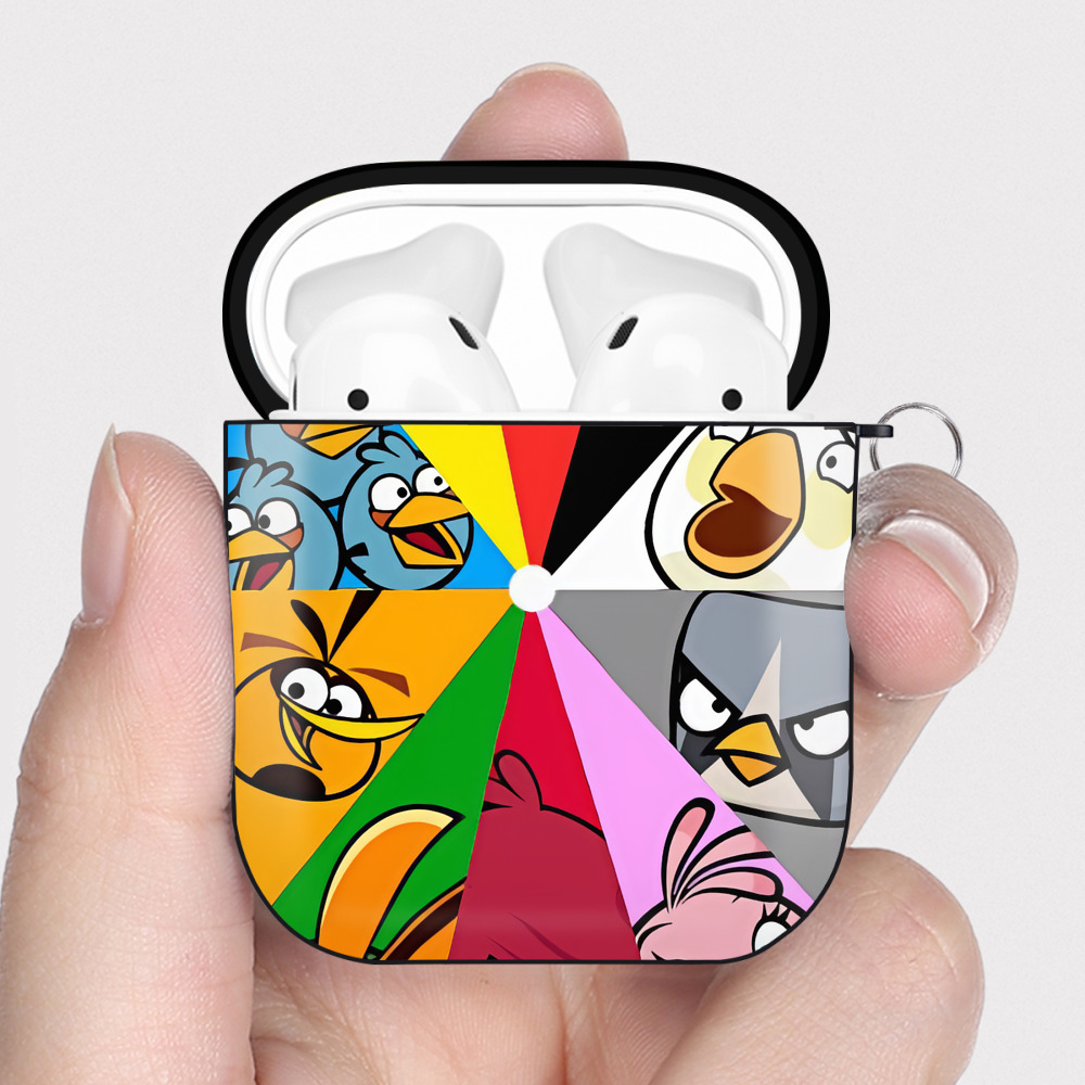 （画像用） Angry Birds アングリーバード AirPods 第2世代保護ケース ハードシェル ブラック 耐衝撃・防指紋・カラビナ付き