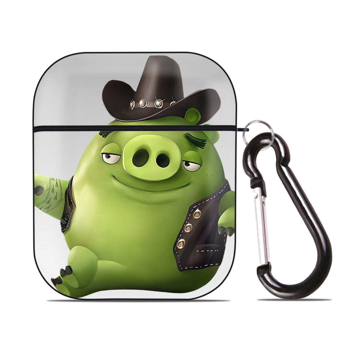 （画像用） Angry Birds アングリーバード AirPods 第2世代保護ケース ハードシェル ブラック 耐衝撃・防指紋・カラビナ付き