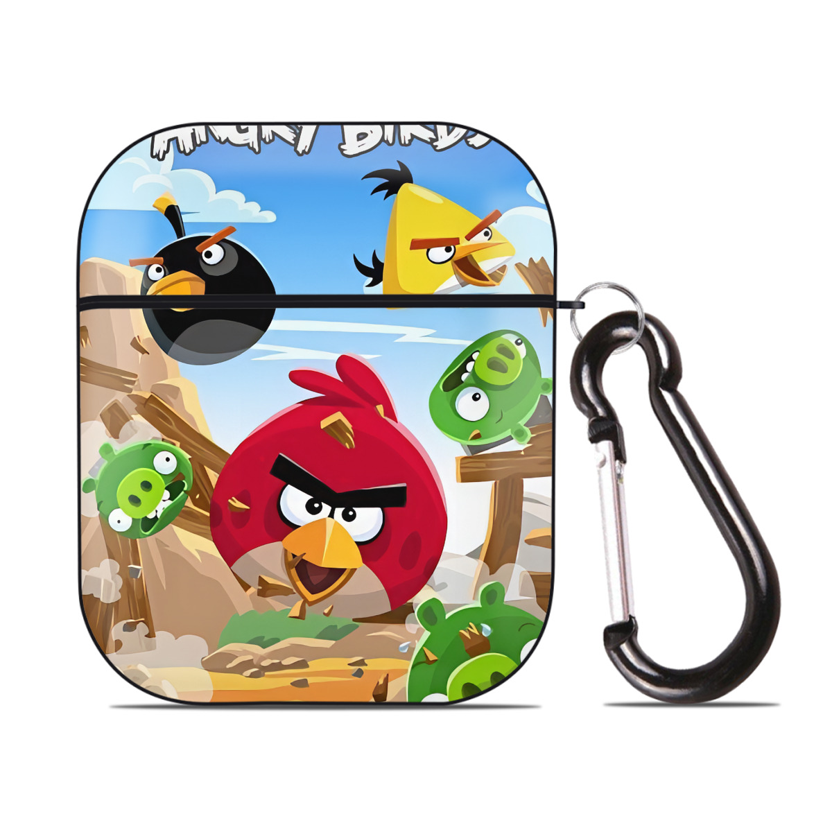 （画像用） Angry Birds アングリーバード AirPods 第2世代保護ケース ハードシェル ブラック 耐衝撃・防指紋・カラビナ付き