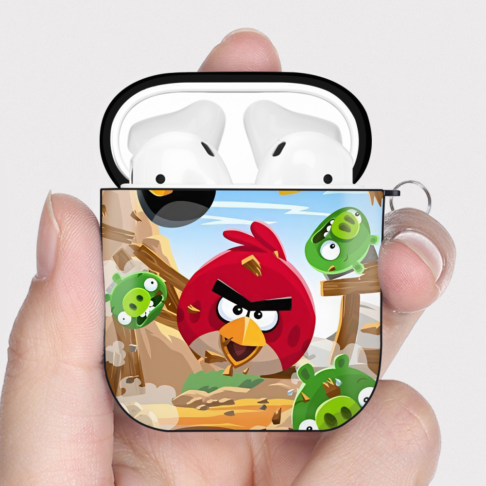 （画像用） Angry Birds アングリーバード AirPods 第2世代保護ケース ハードシェル ブラック 耐衝撃・防指紋・カラビナ付き