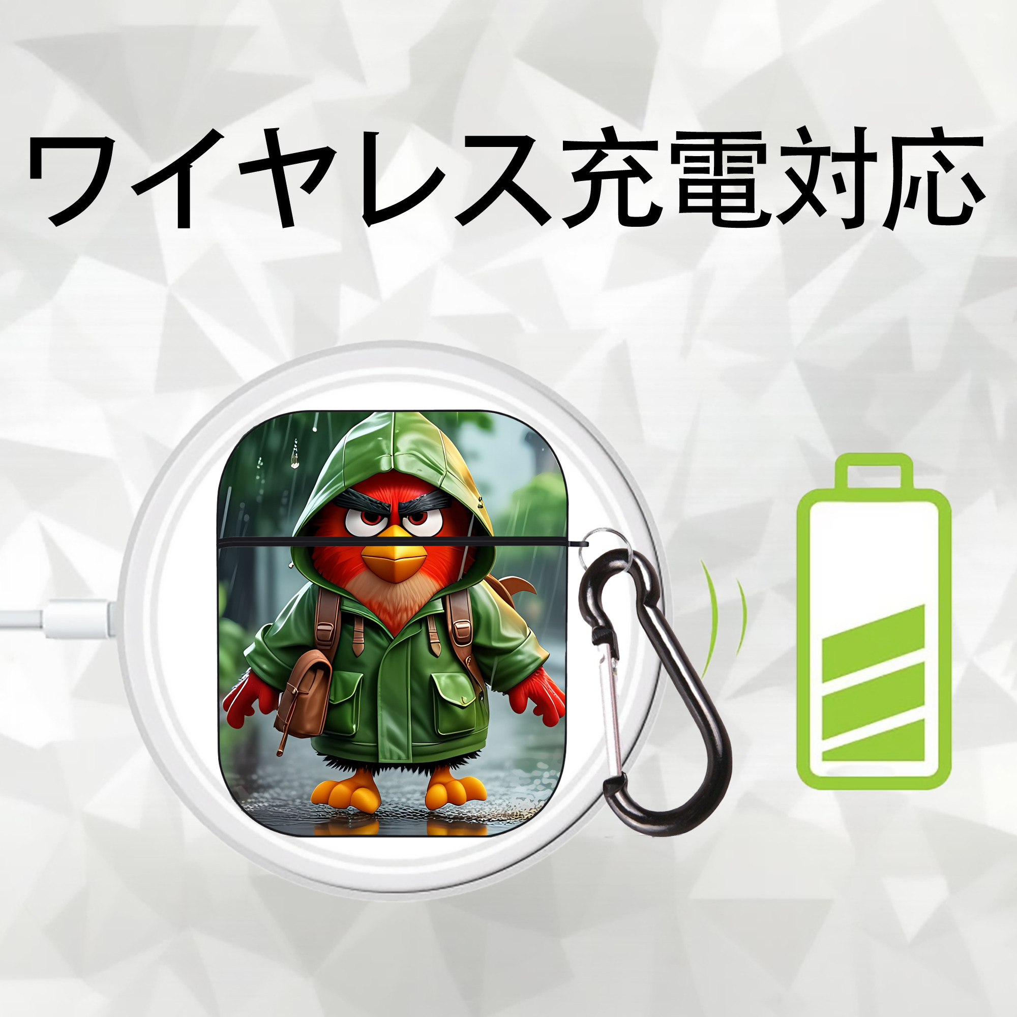 Angry Birds アングリーバード AirPods 第2世代保護ケース ハードシェル ブラック 耐衝撃・防指紋・カラビナ付き