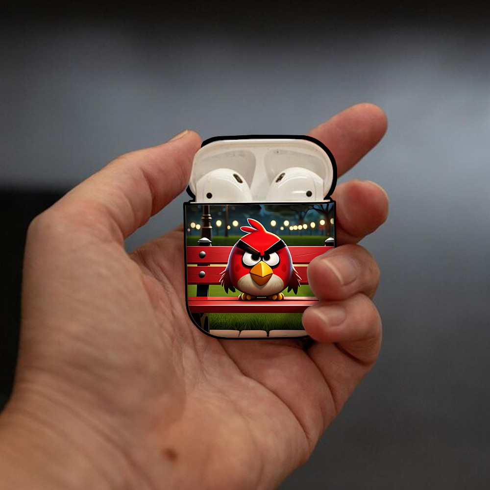 Angry Birds アングリーバード AirPods 第2世代保護ケース ハードシェル ブラック 耐衝撃・防指紋・カラビナ付き