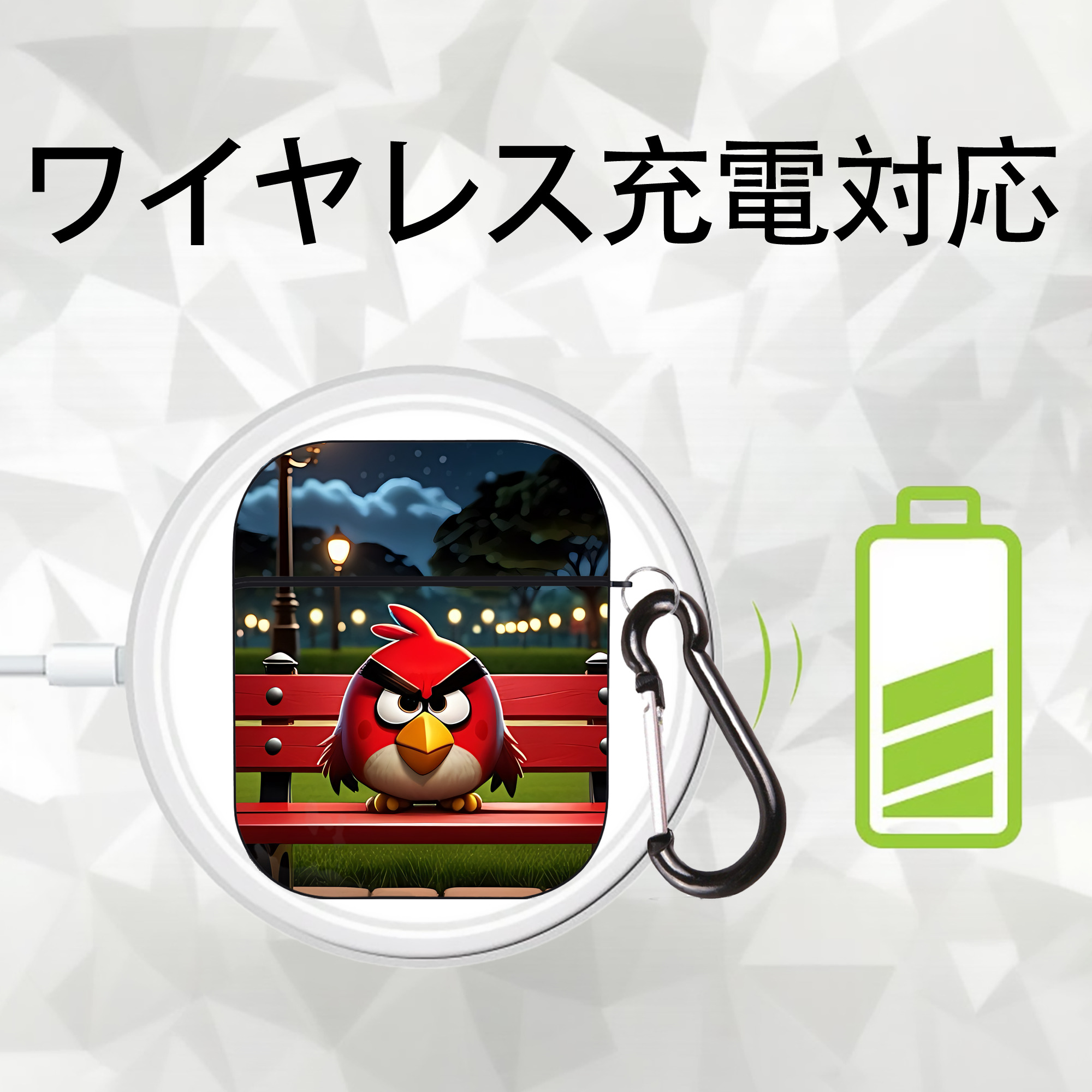 Angry Birds アングリーバード AirPods 第2世代保護ケース ハードシェル ブラック 耐衝撃・防指紋・カラビナ付き