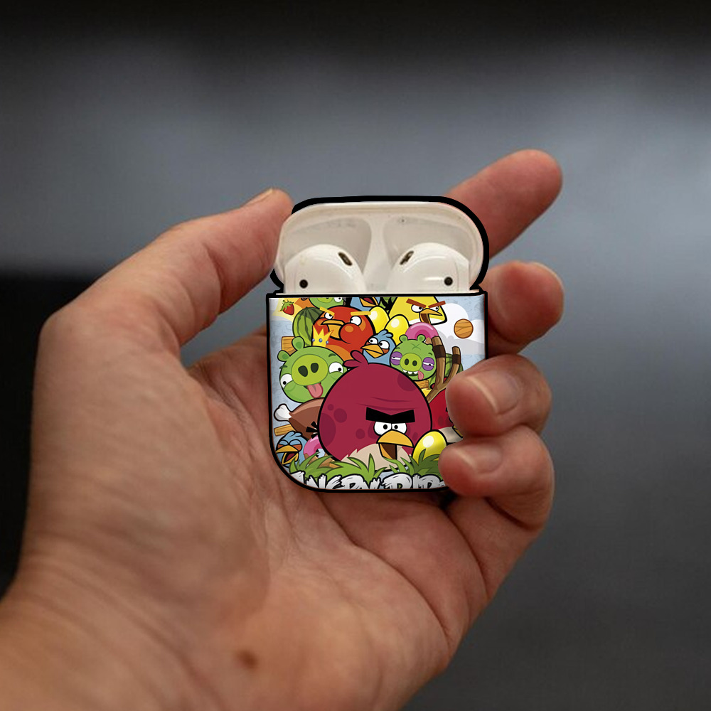 Angry Birds アングリーバード AirPods 第2世代保護ケース ハードシェル ブラック 耐衝撃・防指紋・カラビナ付き