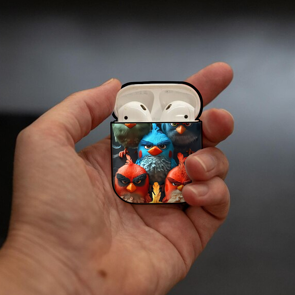 Angry Birds アングリーバード AirPods 第2世代保護ケース ハードシェル ブラック 耐衝撃・防指紋・カラビナ付き