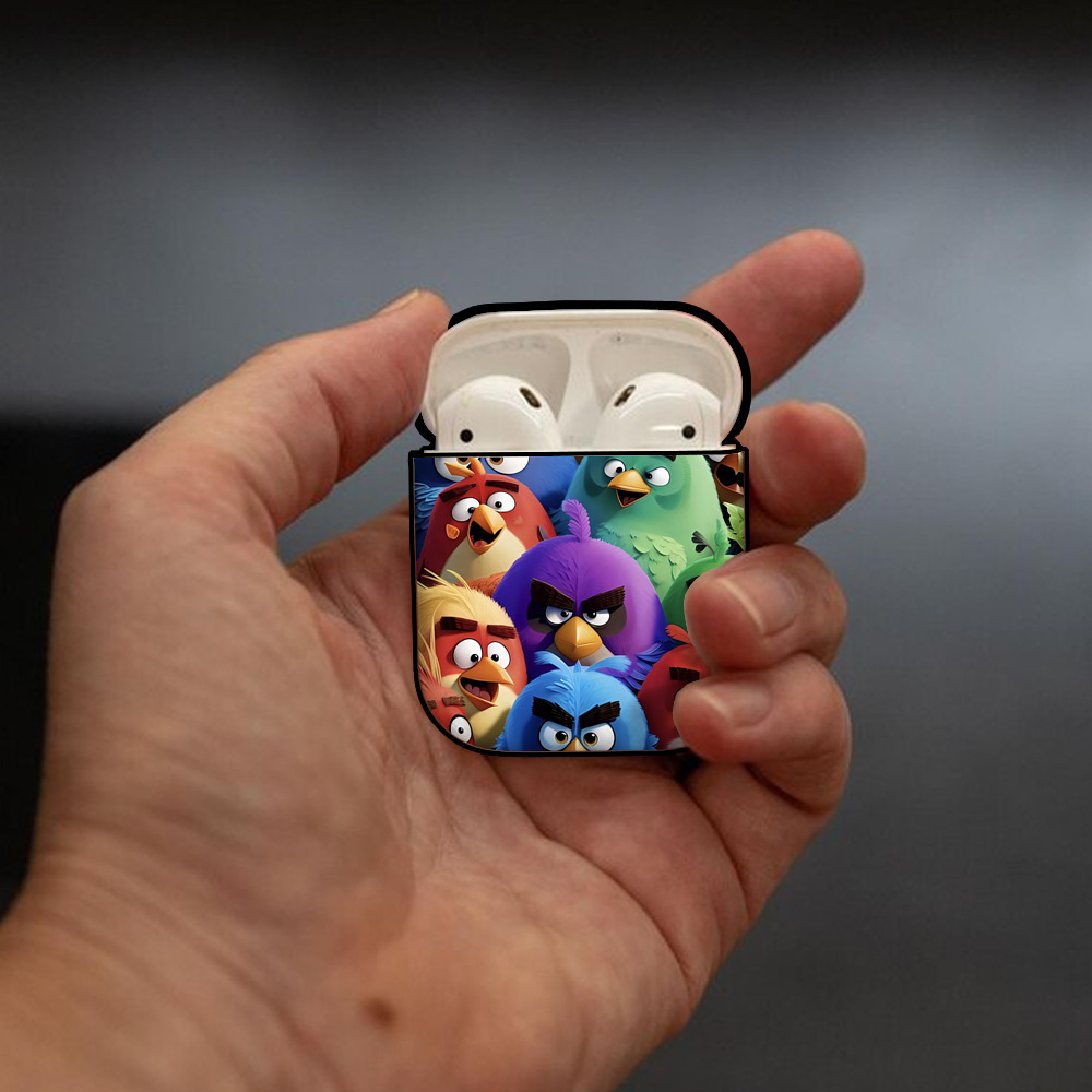 Angry Birds アングリーバード AirPods 第2世代保護ケース ハードシェル ブラック 耐衝撃・防指紋・カラビナ付き