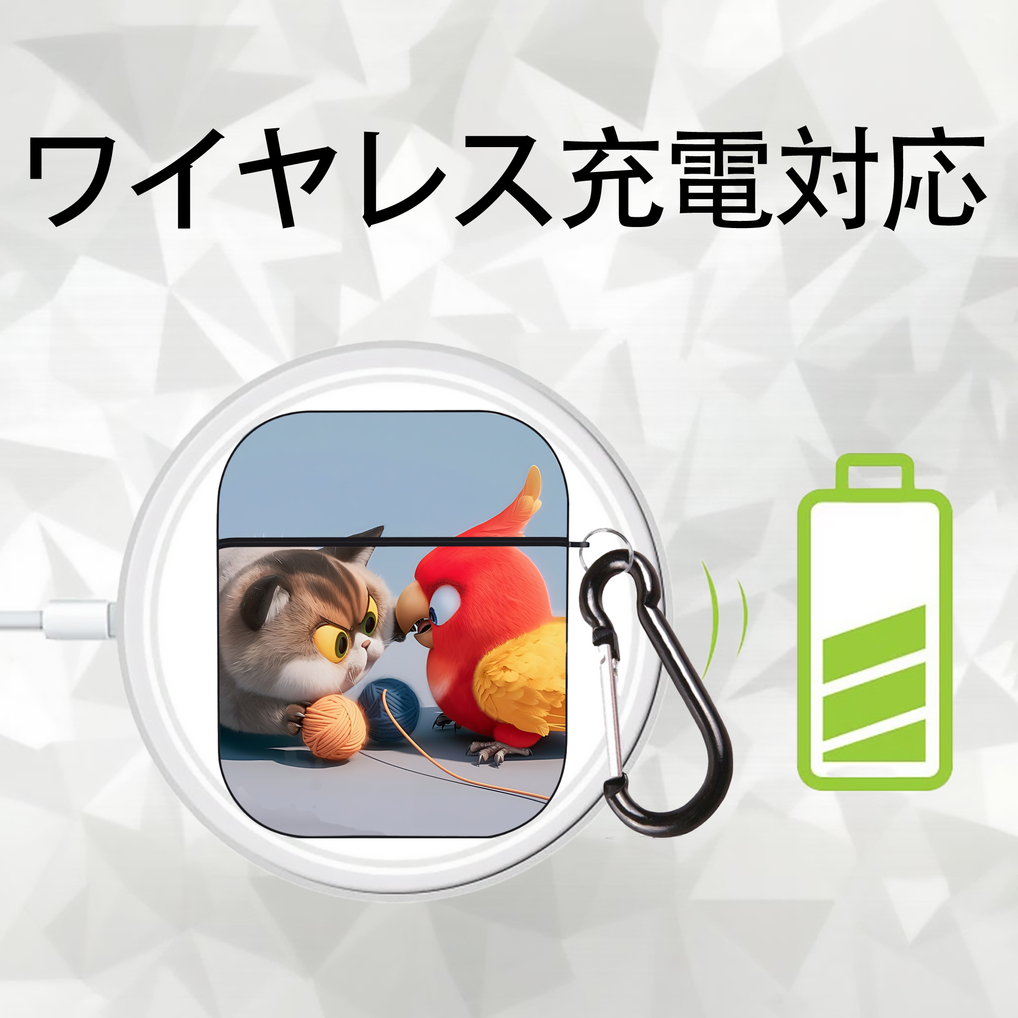 Angry Birds アングリーバード AirPods 第2世代保護ケース ハードシェル ブラック 耐衝撃・防指紋・カラビナ付き