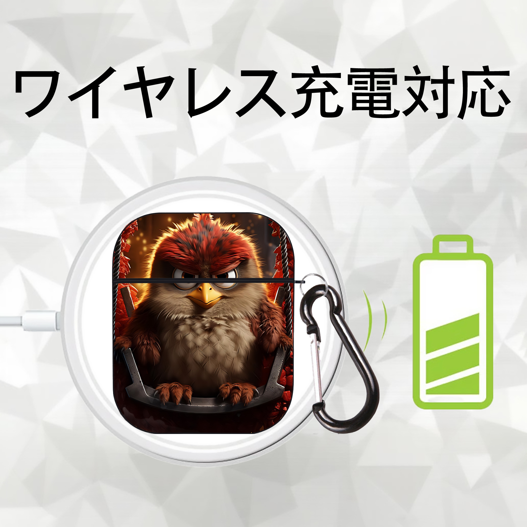 Angry Birds アングリーバード AirPods 第2世代保護ケース ハードシェル ブラック 耐衝撃・防指紋・カラビナ付き