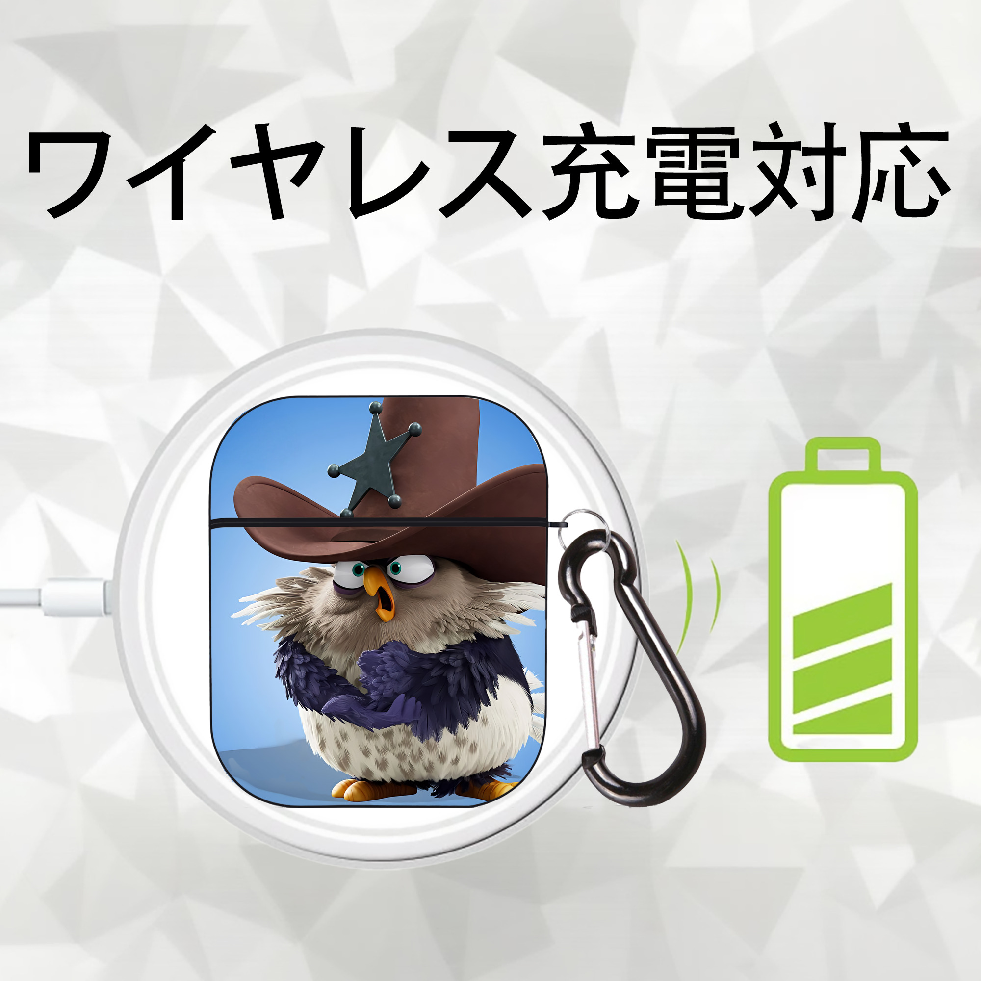 Angry Birds アングリーバード AirPods 第2世代保護ケース ハードシェル ブラック 耐衝撃・防指紋・カラビナ付き