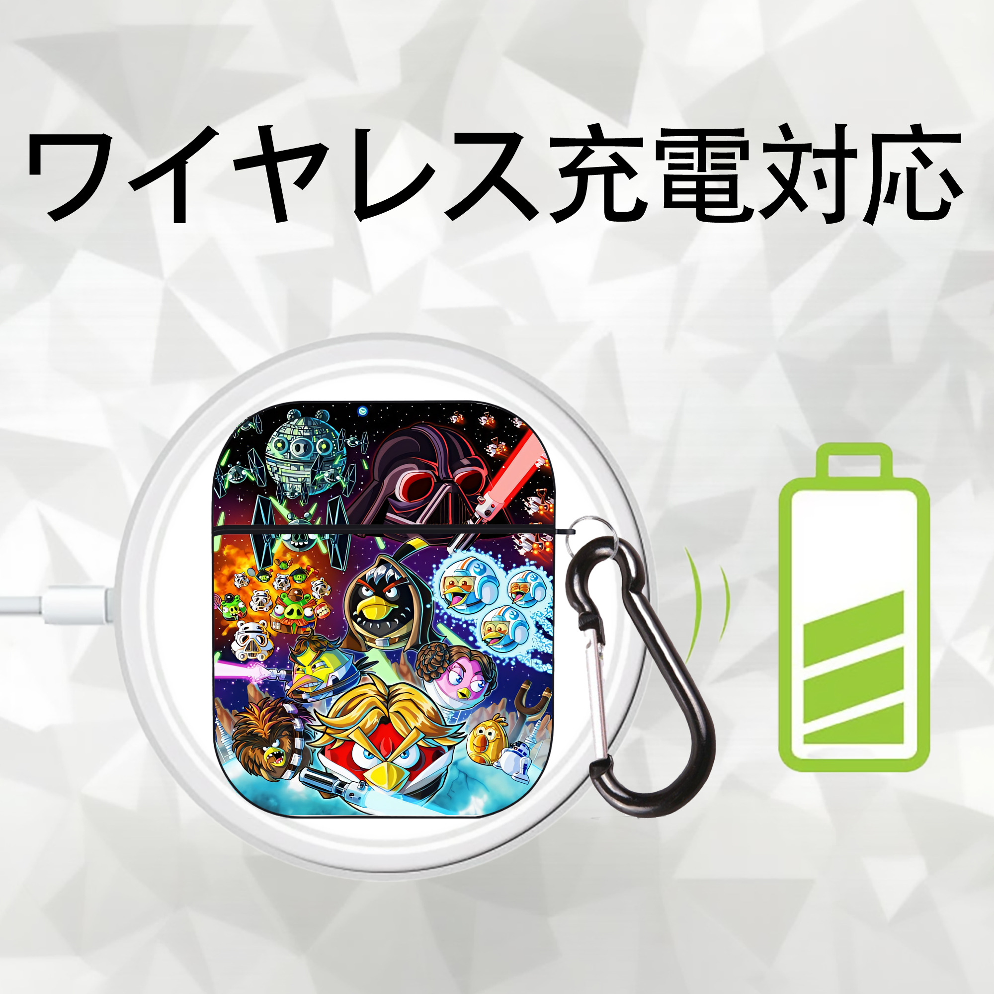 Angry Birds アングリーバード AirPods 第2世代保護ケース ハードシェル ブラック 耐衝撃・防指紋・カラビナ付き