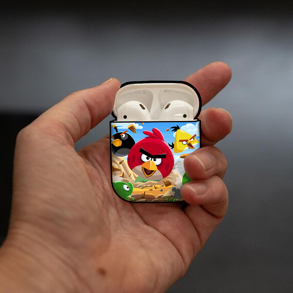 Angry Birds アングリーバード AirPods 第2世代保護ケース ハードシェル ブラック 耐衝撃・防指紋・カラビナ付き