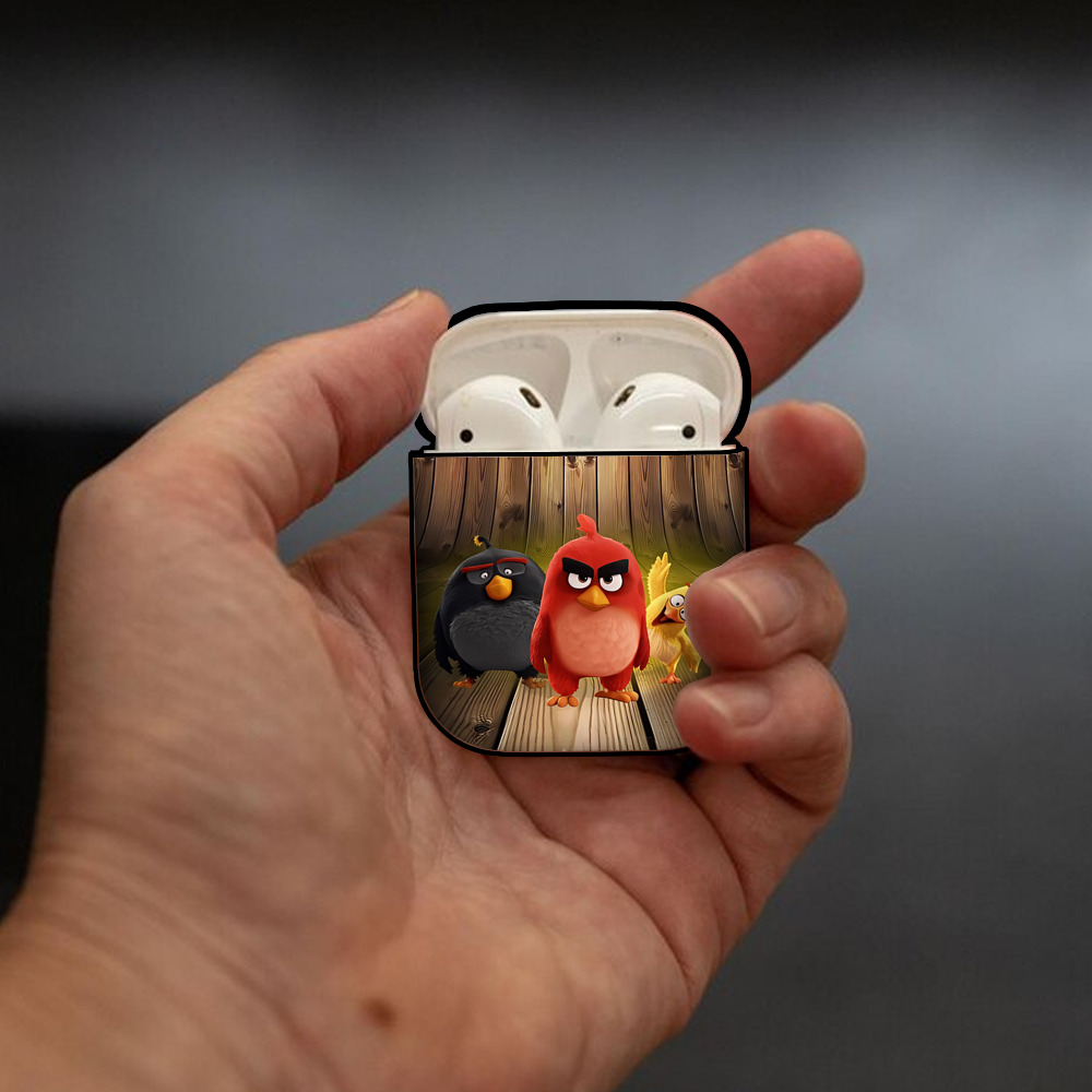 Angry Birds アングリーバード AirPods 第2世代保護ケース ハードシェル ブラック 耐衝撃・防指紋・カラビナ付き
