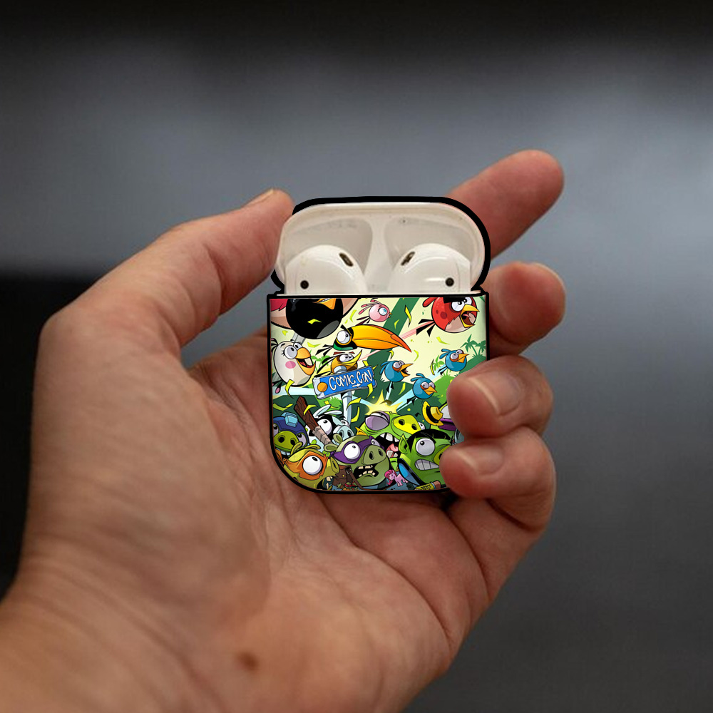 Angry Birds アングリーバード AirPods 第2世代保護ケース ハードシェル ブラック 耐衝撃・防指紋・カラビナ付き