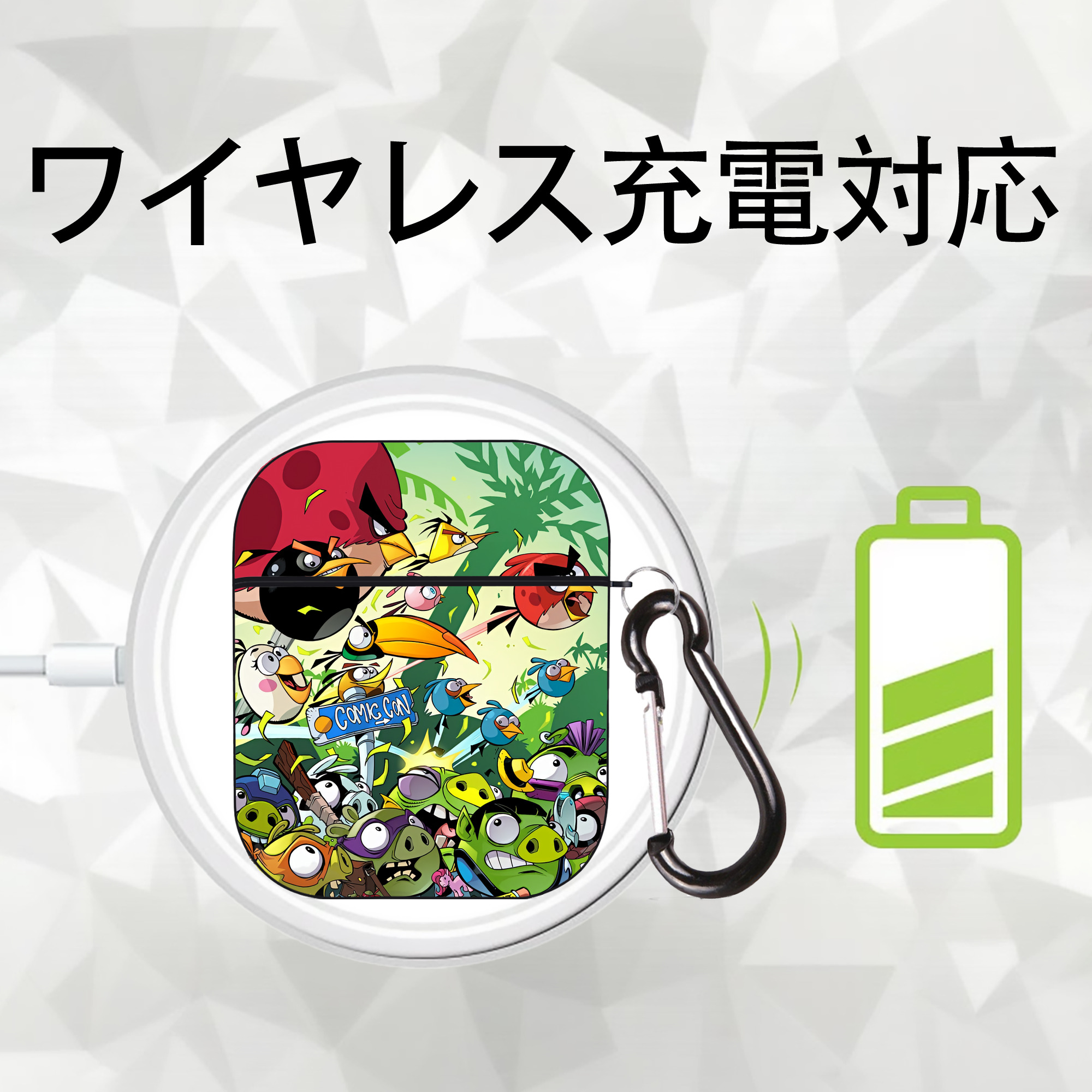 Angry Birds アングリーバード AirPods 第2世代保護ケース ハードシェル ブラック 耐衝撃・防指紋・カラビナ付き