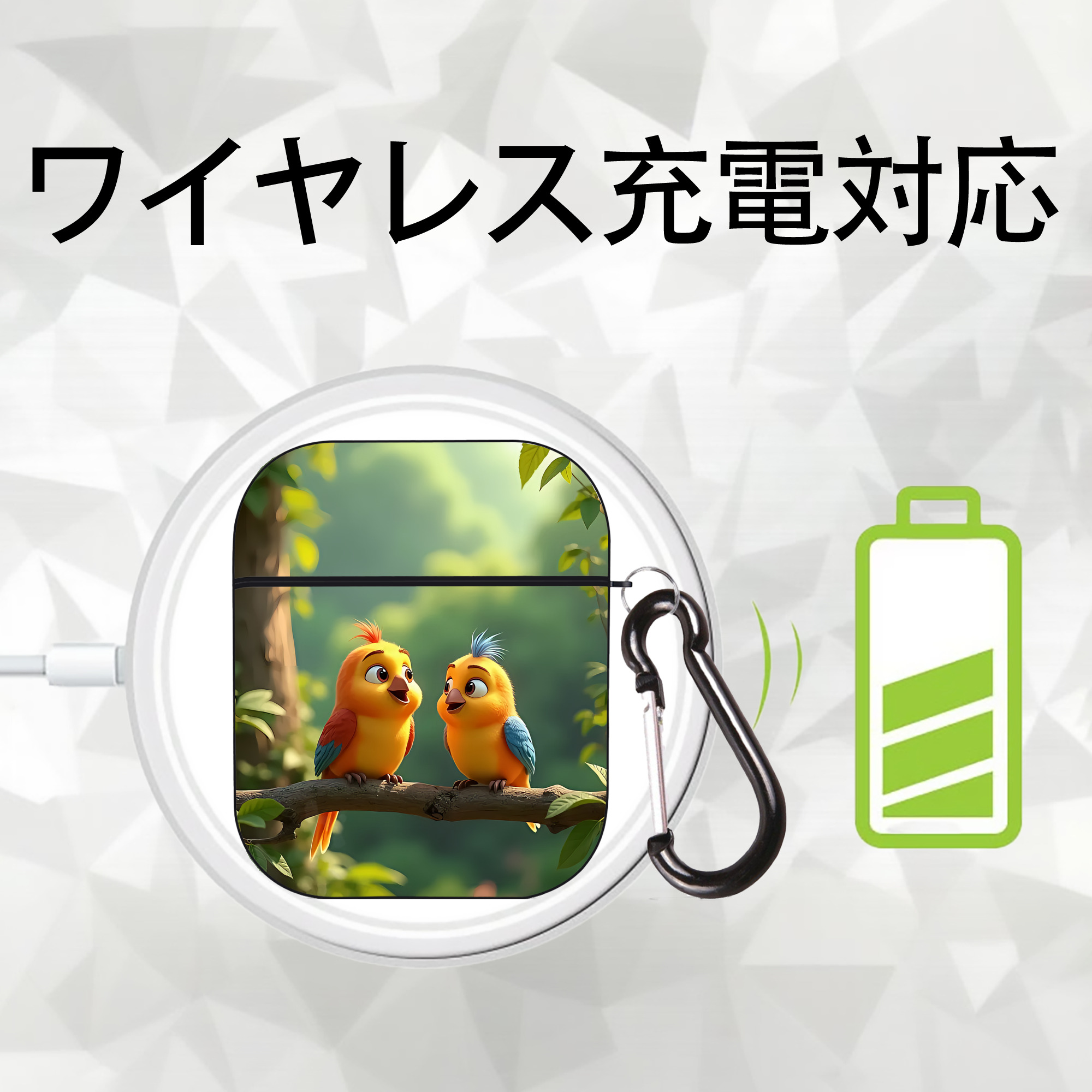 Angry Birds アングリーバード AirPods 第2世代保護ケース ハードシェル ブラック 耐衝撃・防指紋・カラビナ付き