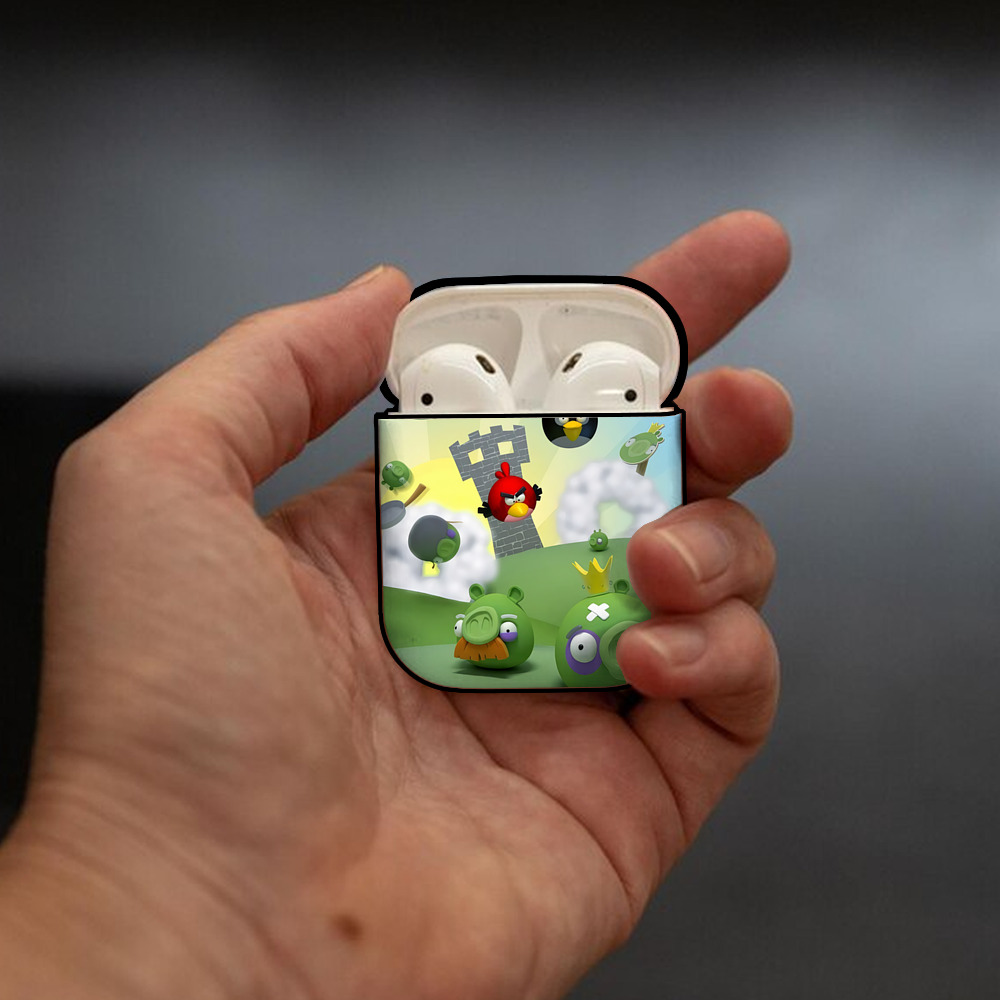 Angry Birds アングリーバード AirPods 第2世代保護ケース ハードシェル ブラック 耐衝撃・防指紋・カラビナ付き