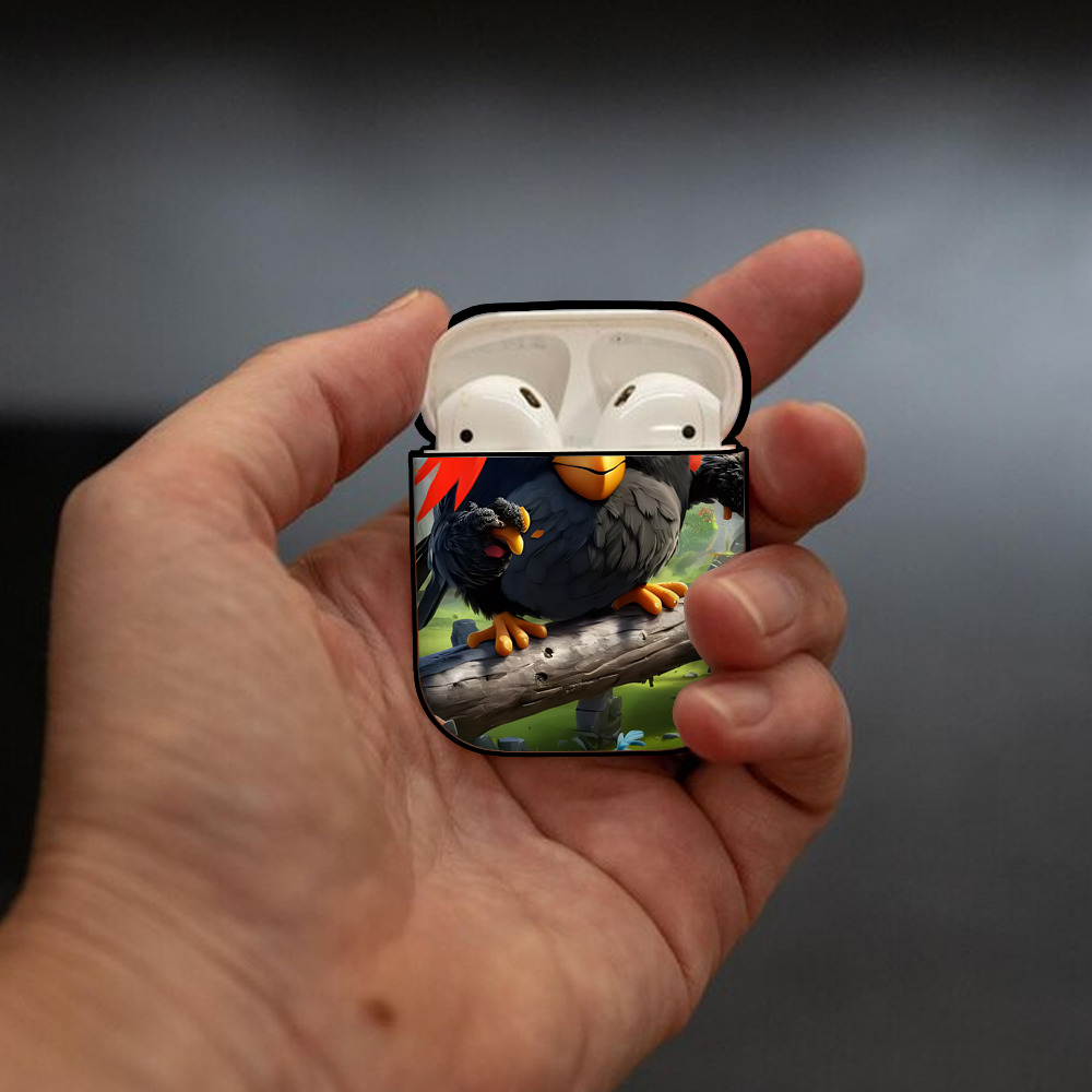 Angry Birds アングリーバード AirPods 第2世代保護ケース ハードシェル ブラック 耐衝撃・防指紋・カラビナ付き