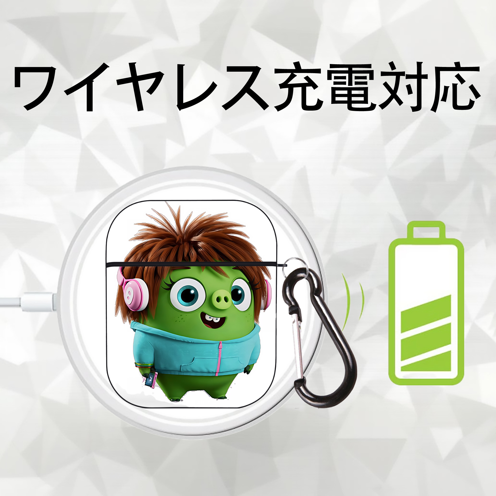 Angry Birds アングリーバード AirPods 第2世代保護ケース ハードシェル ブラック 耐衝撃・防指紋・カラビナ付き