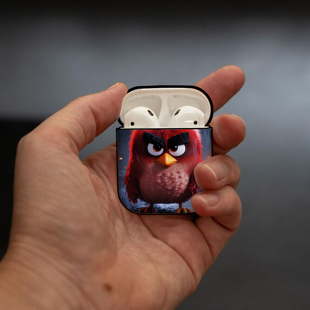 Angry Birds アングリーバード AirPods 第2世代保護ケース ハードシェル ブラック 耐衝撃・防指紋・カラビナ付き