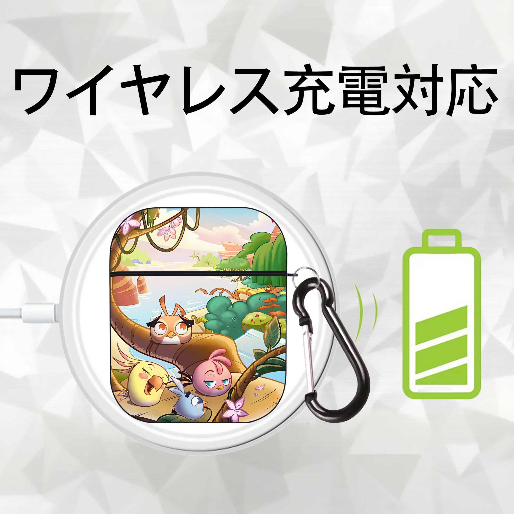 Angry Birds アングリーバード AirPods 第2世代保護ケース ハードシェル ブラック 耐衝撃・防指紋・カラビナ付き