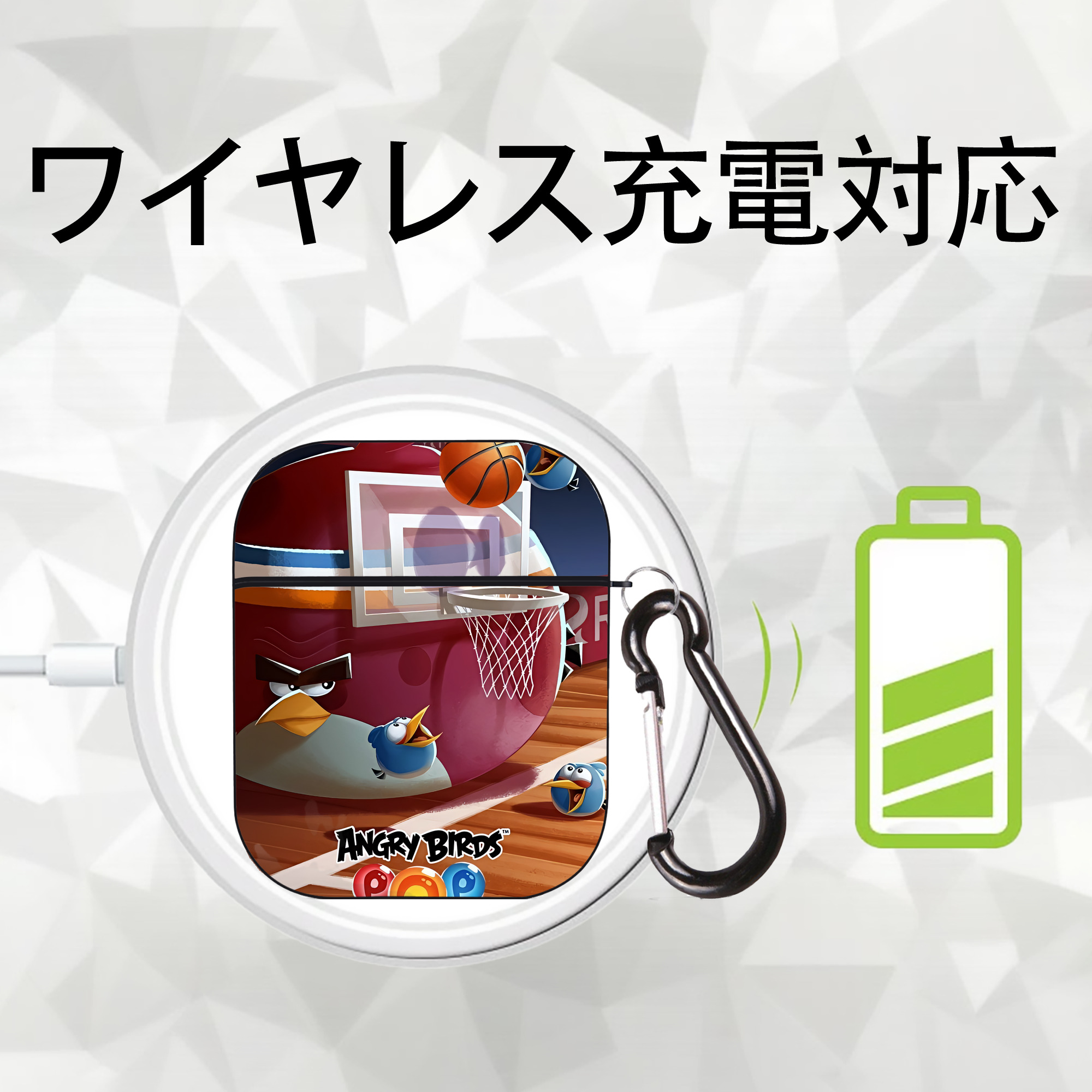 Angry Birds アングリーバード AirPods 第2世代保護ケース ハードシェル ブラック 耐衝撃・防指紋・カラビナ付き
